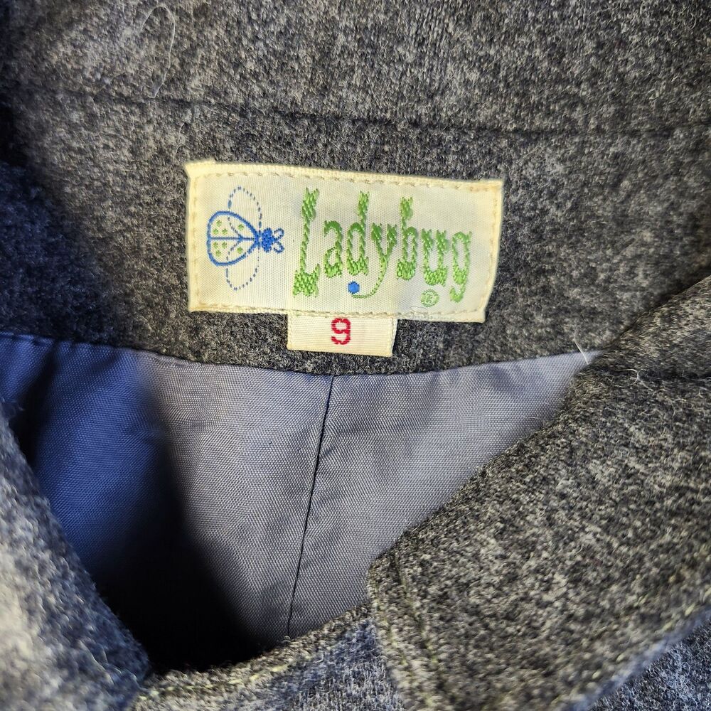 Vintage 60s Ladybug Tweed Jacket Grey Wool Crop Double Breasted Belted Size 9 - Picture 3 of 10